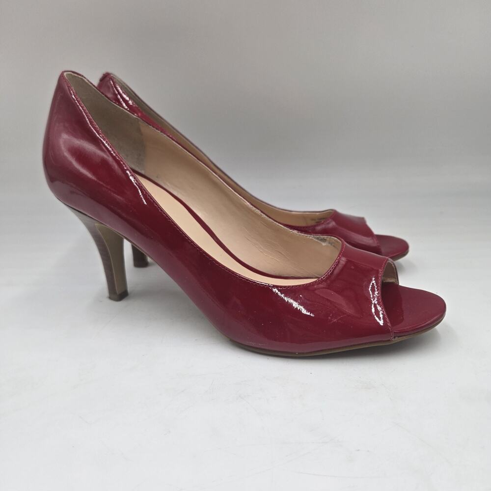 Cole Haan Red Patent Leather Peep Toe Classic Pumps Heels Womens 9 B Formal